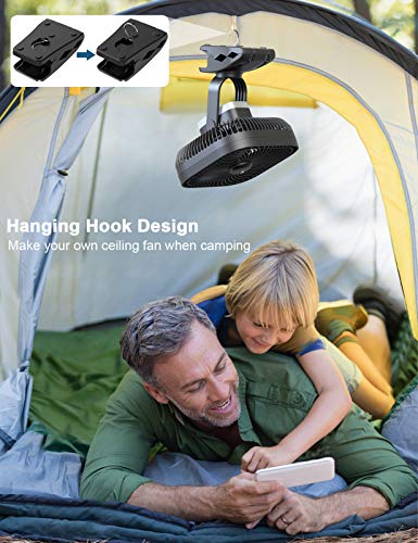 20000mAh Rechargeable Clip-on Fan with Light & Hook for Camping, Outdoor & Desk Use