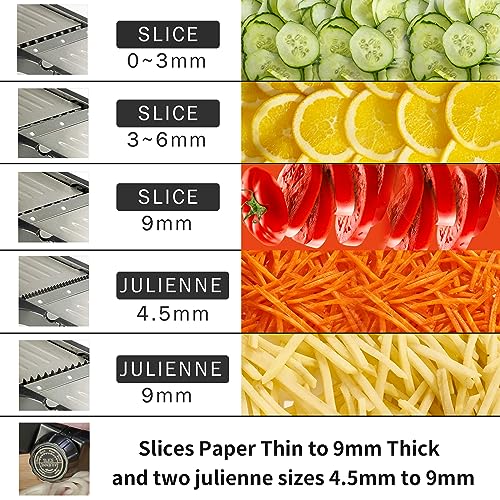 VEKAYA Mandoline Slicer for Kitchen - Stainless Steel Vegetable Slicer with Safety Gloves, Black/Silver