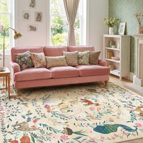 jinchan 8x10 Kids Playroom Rug Washable Woodland Whimsical Unicorn,