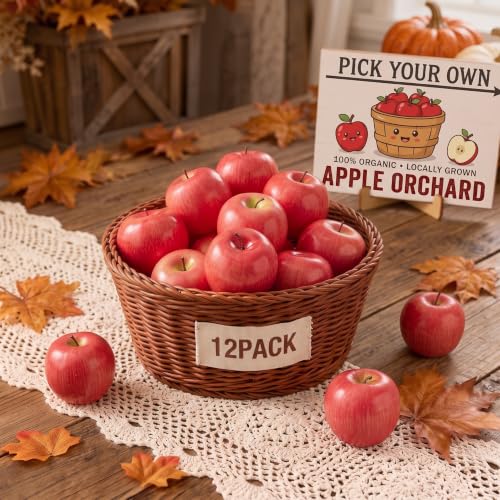Artificial Red Apples Decor - 12 Fake Plastic Fruit for Home & Event Decoration