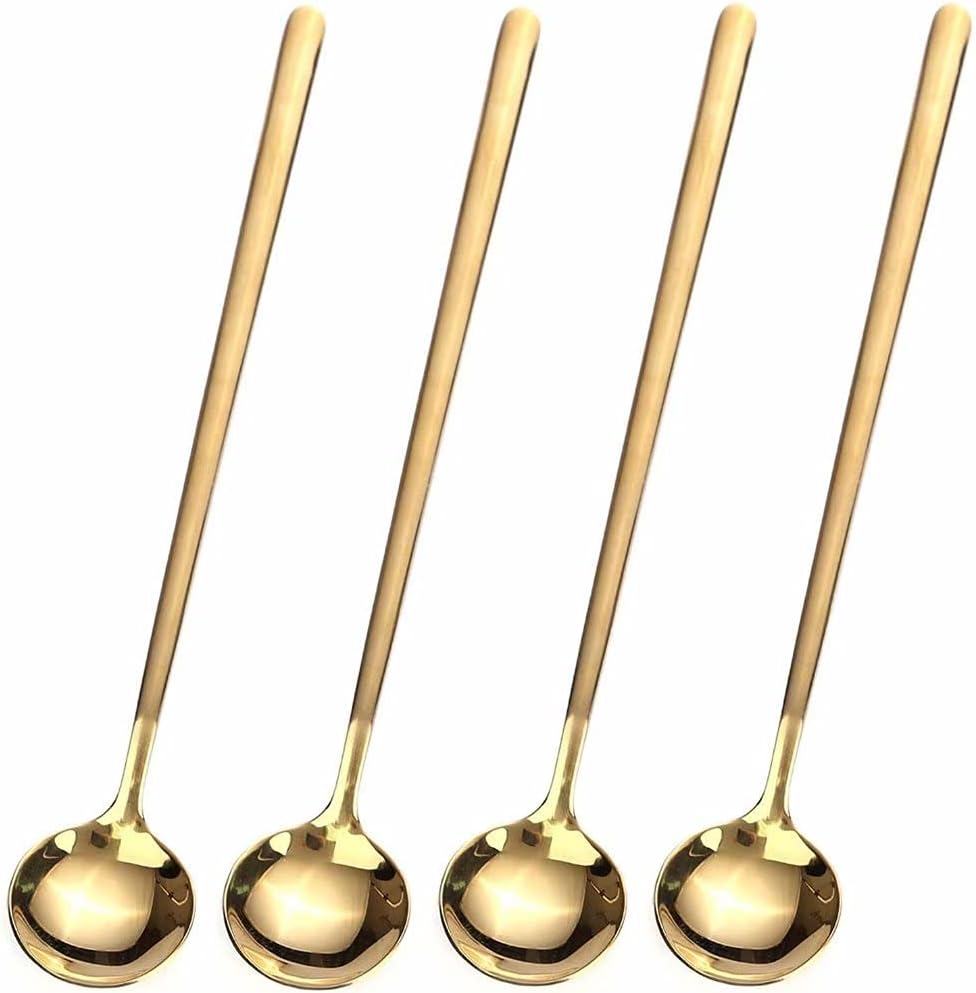 Skiennix 6.7-Inch Gold Stainless Steel Coffee & Tea Spoons - Long Handle for Espresso & Iced Tea