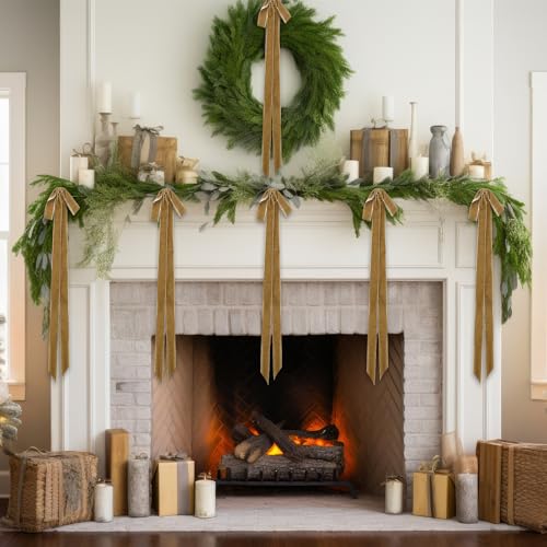 Glitinsel 24 Pcs Khaki Velvet Christmas Tree Bow 10x18 Inches Holiday Decor