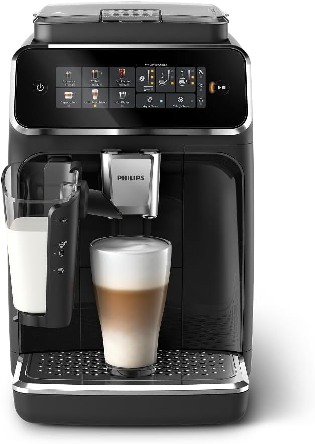 Philips 3300 Series Espresso Machine - Fully Automatic with LatteGo Milk System & Integrated Grinder | 15-Bar Pressure, Glossy Black