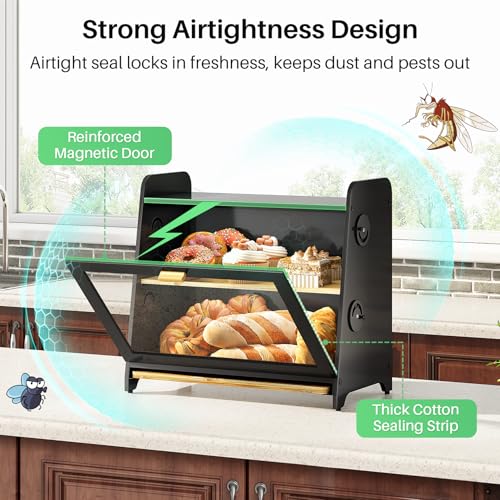 SNTD Airtight Bread Box for Kitchen Countertop, Bamboo Cutting Board,
