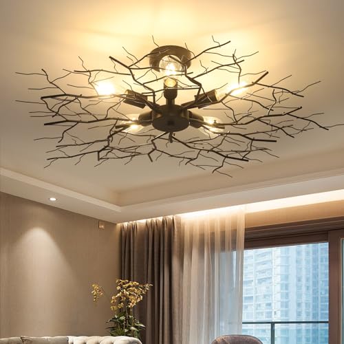 Large Semi Flush Mount Ceiling Light Fixture - Modern Black Chandelier with Branch Design, 5 Lights for Living Room and Kitchen