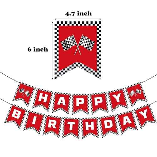 Red Race Car Party Banners - Happy Birthday Banners Checkered Garlands Banners- Racing Car Birthday Decorations Party Supplies