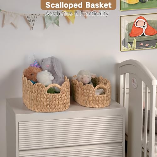 iEGrow Oval Water Hyacinth Wicker Basket Set of 2 - Natural Hand-Woven Nursery & Home Storage