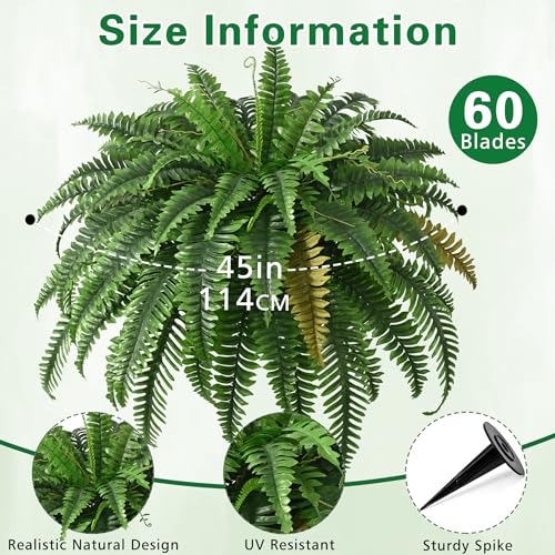 Waipfaru 2PCS 45in UV-Resistant Faux Ferns Outdoor Artificial Plants for Porch & Patio