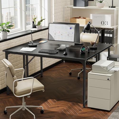 55 Inch Computer Desk with Built-in Power Outlets and USB-C - Black, Variant 55inch / Black