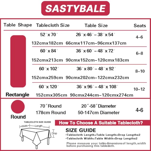 SASTYBALE 60 x 120 in Red Floral Holly Tablecloth | Vinyl with Flannel Backing, Waterproof Rectangle Plastic Table Cover