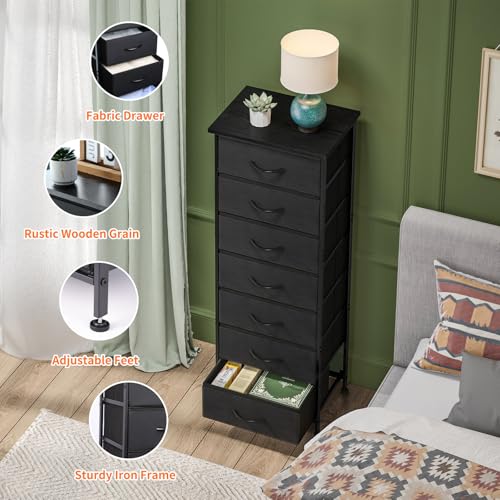 Fixwal Tall Skinny Fabric Dresser with 7 Drawers - Black, 11.8 x 15.7 x 47.2 Inches