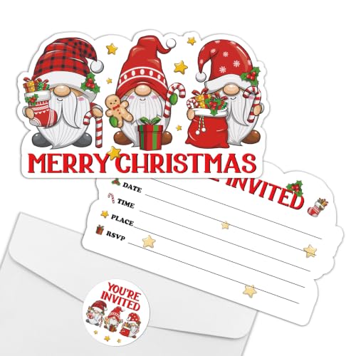 Gnome Christmas Invitation Set – 15 Invites with Envelopes & Stickers