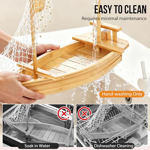 31.5 Inch Bamboo Sushi Boat Serving Tray Extra Large Japanese Wooden Platter
