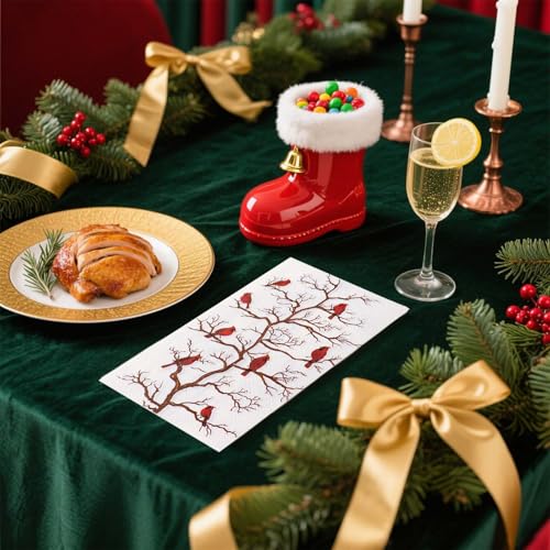 25 Pcs Christmas Dinner Napkins 3-Ply Red Bird Disposable Holiday Party Paper Towels