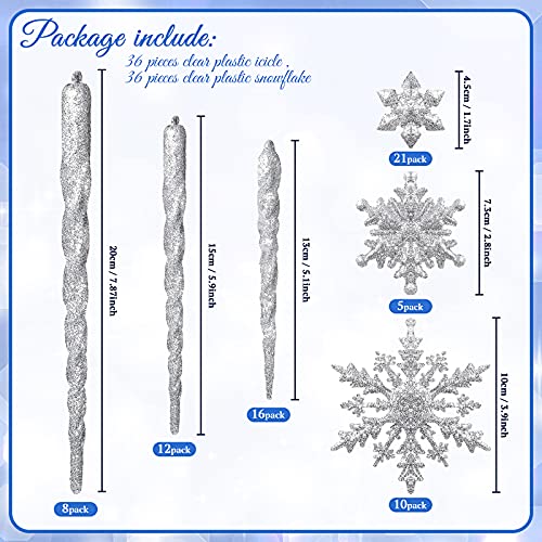 Chuangdi 72 Pcs Snowflake Icicle Ornaments, Silver – Acrylic Snowflakes & Icicles