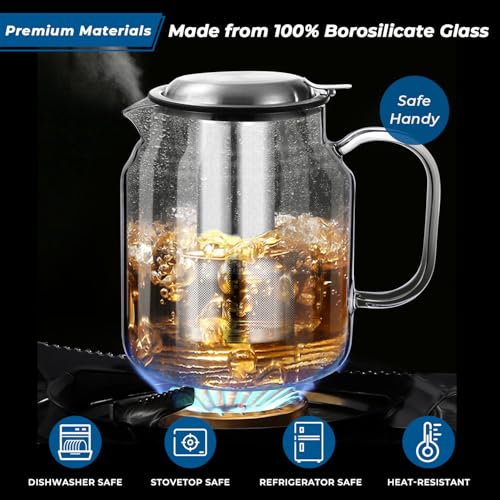 Aquach 85oz Glass Teapot with Infuser - Stovetop Safe Borosilicate Tea Kettle - Large Capacity
