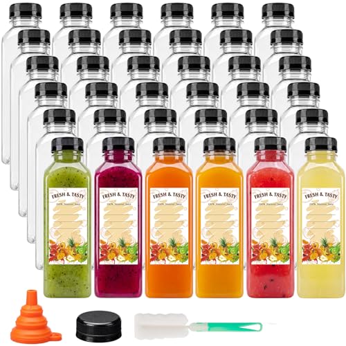 16oz Plastic Juice Bottles with Caps - 36 Pack Clear Reusable Containers