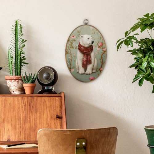 SHQIEUDH Chinoiserie Polar Bear Winter Christmas Oval Wall Art 8.6x11.4 - Bear Design