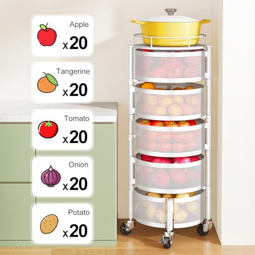 SNTD 5-Tier Rotating Fruit and Vegetable Basket Stand - White
