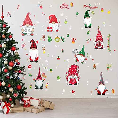 9 Sheet Christmas Gnomes Wall Stickers - Winter Gnomes Wall Decals - Vinyl Stickers for Living Room & Bedroom