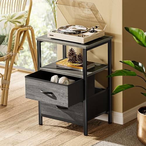 Huuger Grey Nightstand Set of 2 with 2 Drawers - Modern Bedside Tables
