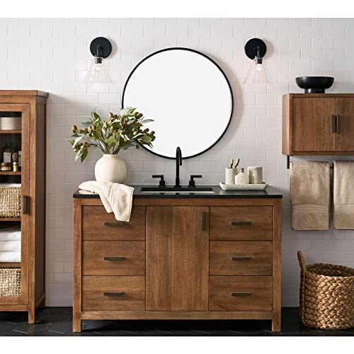 G-LEAF 32-Inch Black Round Wall Mirror for Bathroom & Entryway with Matte Metal Frame - Seamless, Durable & Easy to Install