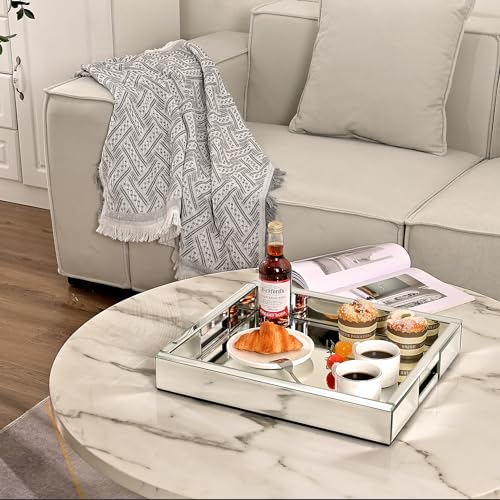 Blingworld Silver Mirrored Decorative Tray 16x14x2.4 for Home Organization
