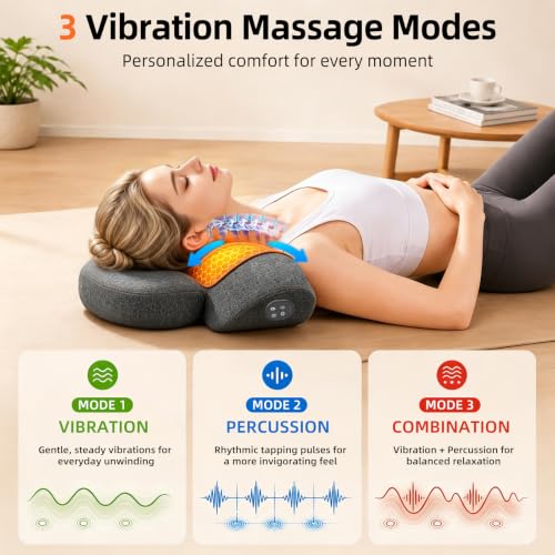 Grey 3-in-1 Cordless Neck Massager Pillow with Heat, Vibration & Remote