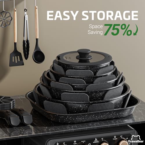 26 Pcs Pots and Pans Set Non Stick, Detachable Handle Cookware