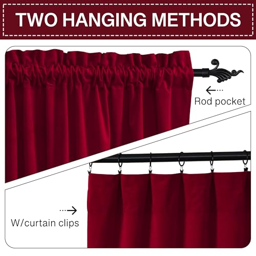 Autumn Series Red Velvet Theater Curtains - 2 Panels, 52W x 84L, Fall Decor