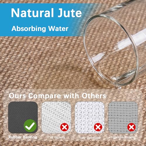 20ft Khaki Jute Hallway Runner Rug Non-Skid Washable Rubber Backed Indoor Entryway Carpet