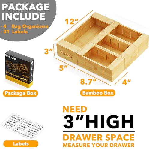 SpaceAid Bag Storage Organizer for Kitchen Drawer, Bamboo Organizer,