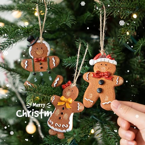 Gingerbread Christmas Ornaments Set - 3 Resin Hanging Decor, 3.5 Inch