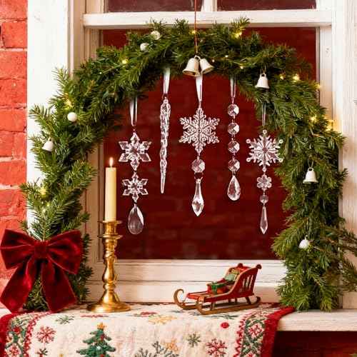 18 Pieces Christmas Ornaments for Christmas Tree Decorations - Clear Hanging Acrylic Snowflakes and Icicles with Pendants for Winter Wonderland Party Supplies, New Year Party DIY Decorations