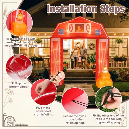 Farm Animals Inflatable Archway with LED Lights - 10ft Outdoor Party Decor - Farmhouse Theme, Waterproof & Easy Setup