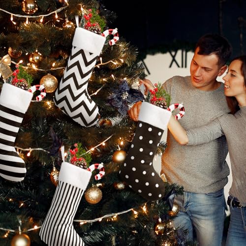 Realspring 4 Pcs Black & White Christmas Stockings Stripes and Dots (Stripes and Dots)