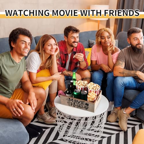 GlikCeil Rustic Wood Movie Night Snack Tray with Handles - 11.8 Inch Organizer