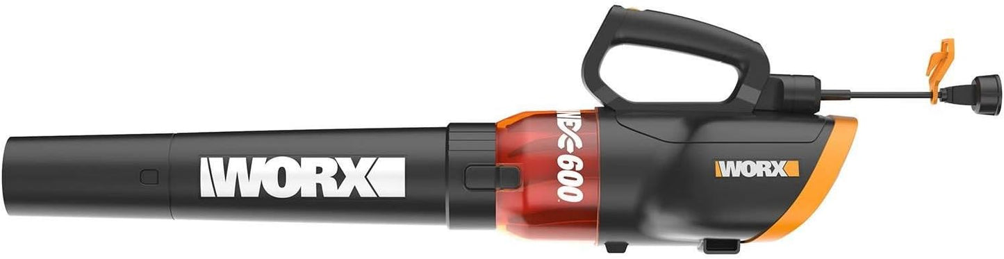 WORX 12 Amp Electric Leaf Blower - Powerful 600 CFM Turbine Design with 2 Speed Control | Corded WG520