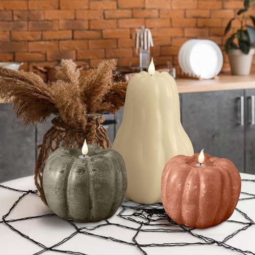 Halloween Pumpkin Flameless Candles Set - Safe LED Autumn Decor