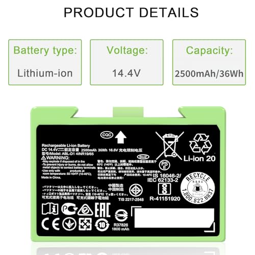 Green Replacement Battery for iRobot Roomba i7 i7+ j7 j7+ i3 i4 i8 e5 e6 36Wh 2500mAh - Dentsing