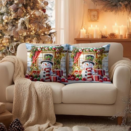HOMETITUTE Set of 2 Christmas Rustic Snowman Pillow Covers 18x18 Inch