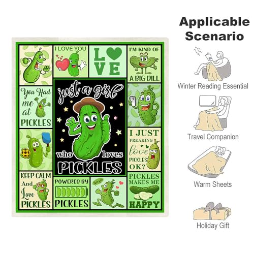 TRIKPTEY Pickle Blanket, Pickles Gifts for Kids, Pickle Blanket for Pickles Lover, Just A Girl Who Loves Pickles Throw Blankets, Funny Pickle Gifts Blanket for for Living Room Bed Sofa Couch 60¡±x50¡±