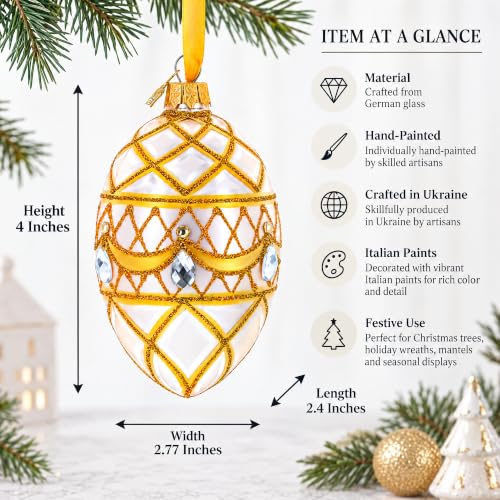 Diamond Drops Pink Glass Egg Ornament 4in Hand-Painted Christmas Decoration