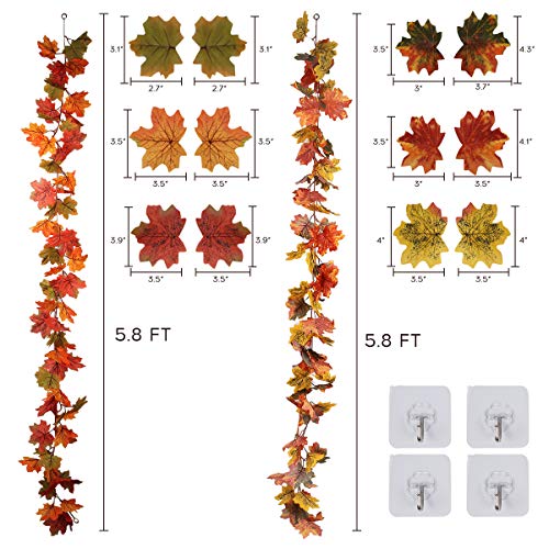 Fall Maple Garland 2 Pack Autumn Hanging Leaves Vines for Decor