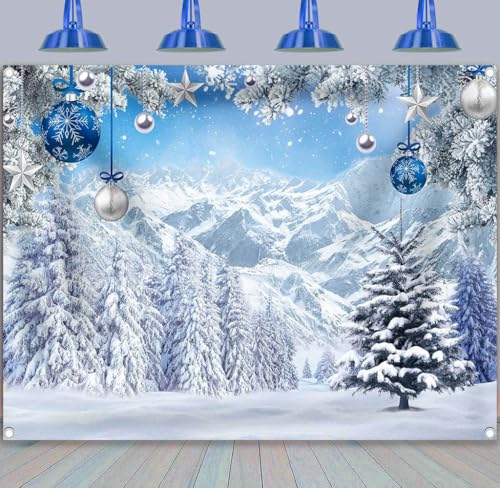 Winter Snow Forest Backdrop 10x8ft – Alps Mountain Scene Vinyl Banner, 120x96 in (BINQOO)