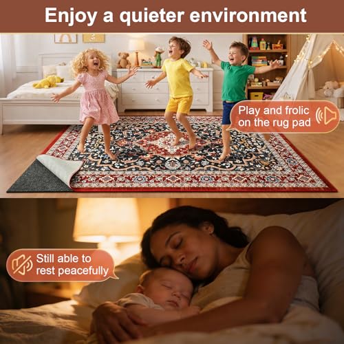 9' x 12' Non-Slip Rug Pad with Felt & Silicone Backing - Anti-Skid Cushion for Hardwood Floors