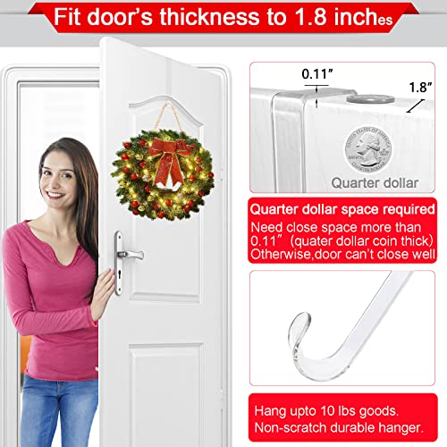 Clear 15in Wreath Hanger Hooks 2 Pack - Non Scratch Over-the-Door Front Door Decor