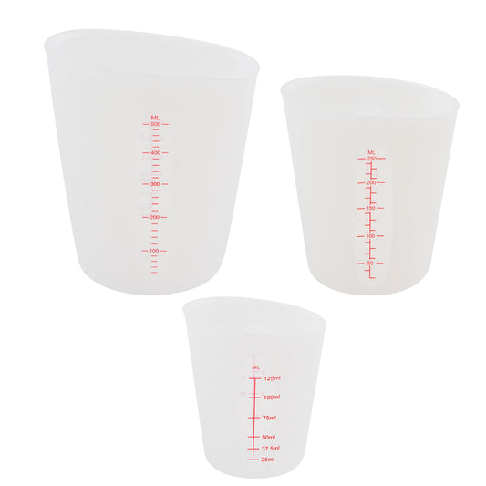 Set of 3 Silicone Flexible Measuring Cups with Marking, 2 Cup&1 Cup&1/2 Cup,Squeeze and Pour Silicone Measuring Cup with Marking For epoxy resin, butter, chocolate, etc.