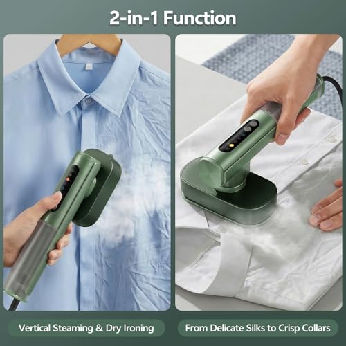 Voleeoa Green Travel Steamer & Iron - Dual Voltage 100-240V Portable Clothing Steamer