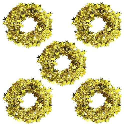 5 Rolls 130 Ft Gold Tinsel Stars Brace Star Tinsel Wire Garland for Home Wedding Birtahday Party Decorations